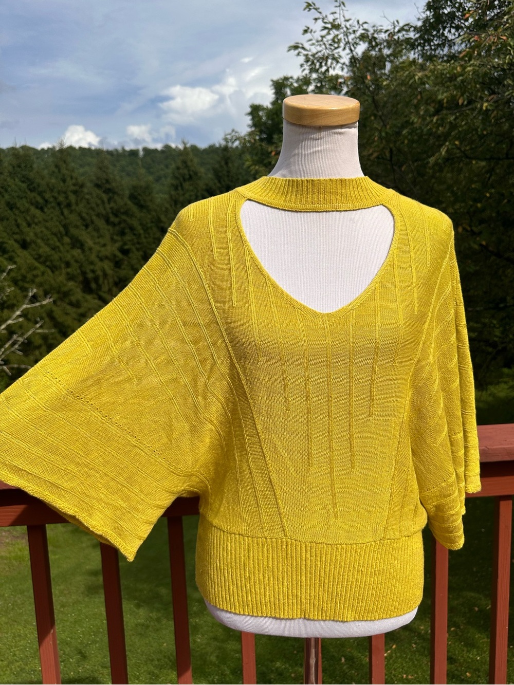 Anthropologie Knitted & Knotted Esti Cutout Sweater Short Sleeve Linen